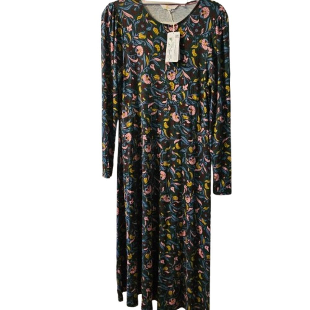 NWT Boden Crew Neck Jersey Midi Dress Green Floral  Size 8R - Picture 2 of 12